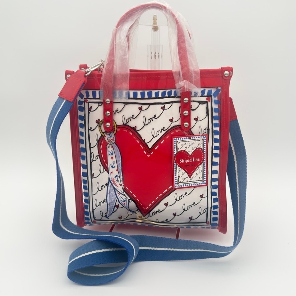 Brighton Striped Love Clear Vinyl Tote Crossbody Heart D30347 NWT